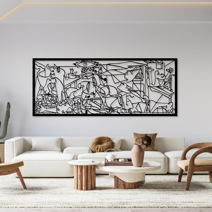 Tableau ajouré, décoration murale 3D, tableau 3D "Guernica de Pablo Picasso" 67x27cm Noir