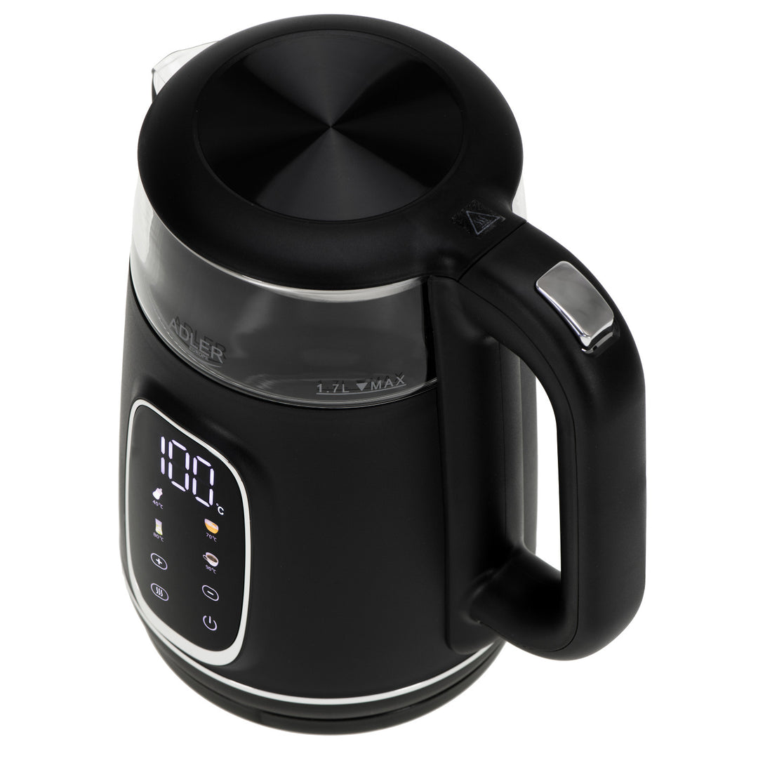 Adler Electric Glass Kettle 1.7L, Black and Silver, Temperature Control, LED Display, AD 1305 bs