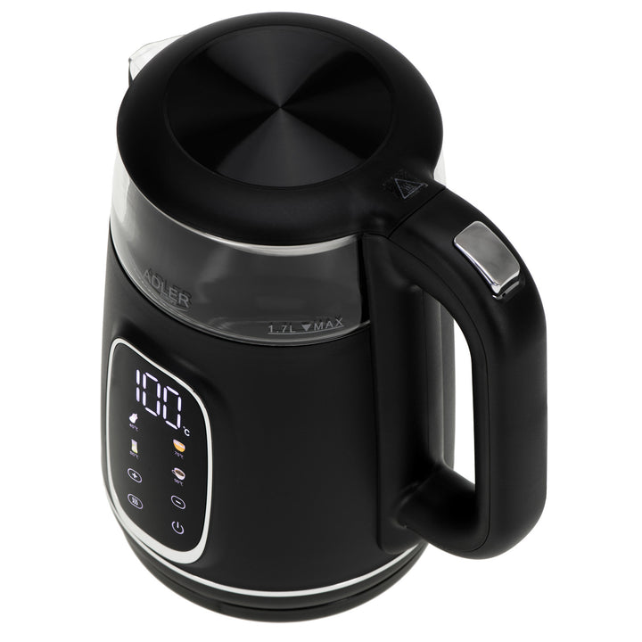 Adler Electric Glass Kettle 1.7L, Black and Silver, Temperature Control, LED Display, AD 1305 bs