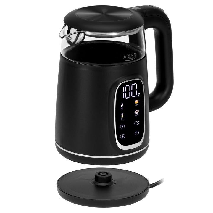 Adler Electric Glass Kettle 1.7L, Black and Silver, Temperature Control, LED Display, AD 1305 bs