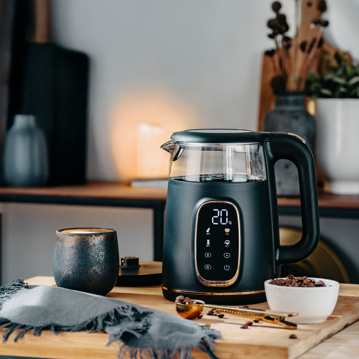 Adler Electric Glass Kettle 1.7L, Black and Gold, Temperature Control, LED Display, AD 1305 bg