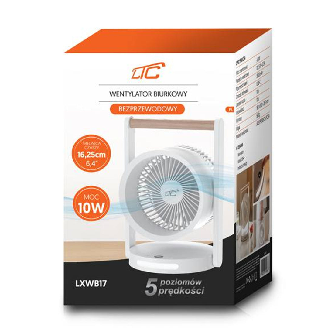 LTC wireless desk fan, night light and LED display, 5 speed levels, 3600 mAh battery, LXWB17