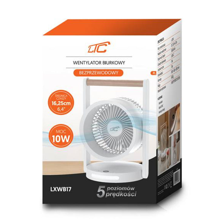 LTC wireless desk fan, night light and LED display, 5 speed levels, 3600 mAh battery, LXWB17