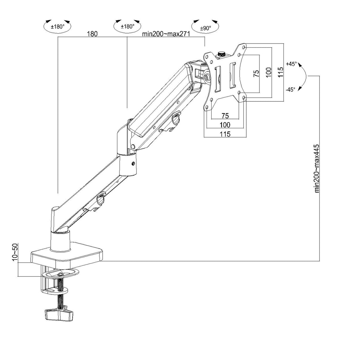 Maclean Monitorhalterung, Gasfeder, 17"-32", 2-10kg, schwarz, MC-133