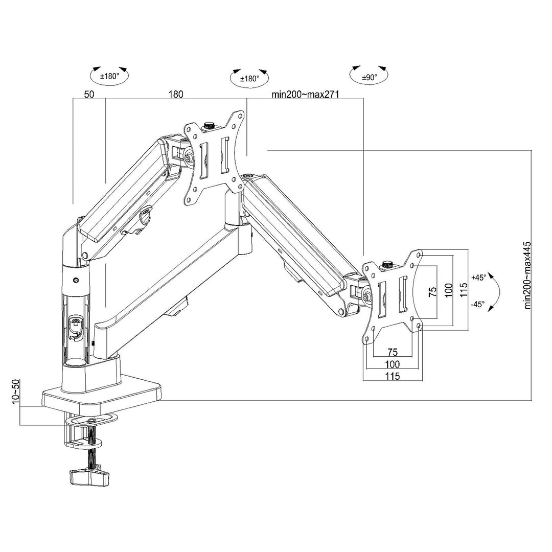 Bevestiging voor 2 Maclean monitoren, gasveer, 17"-32", 2-10kg, zwart, MC-134