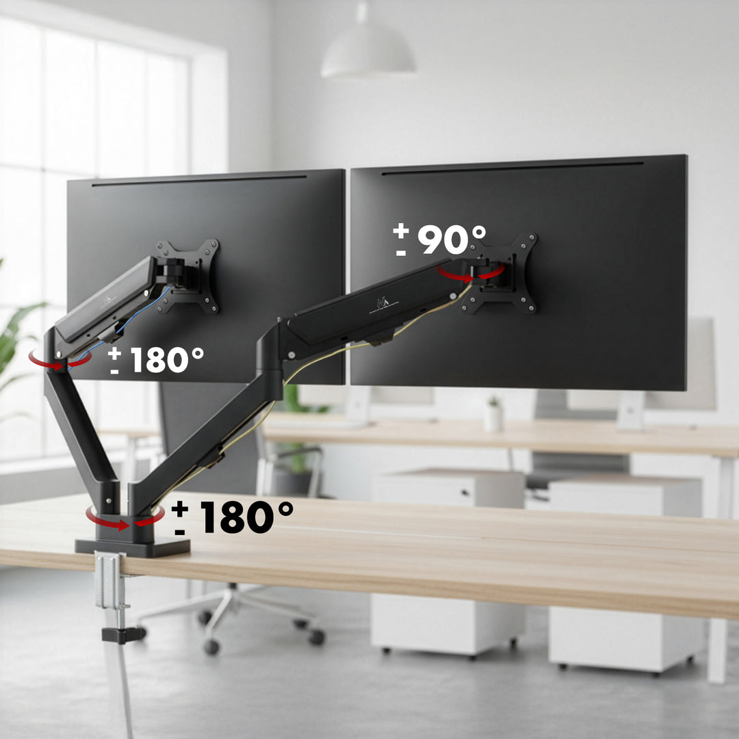 Bevestiging voor 2 Maclean monitoren, gasveer, 17"-32", 2-10kg, zwart, MC-134