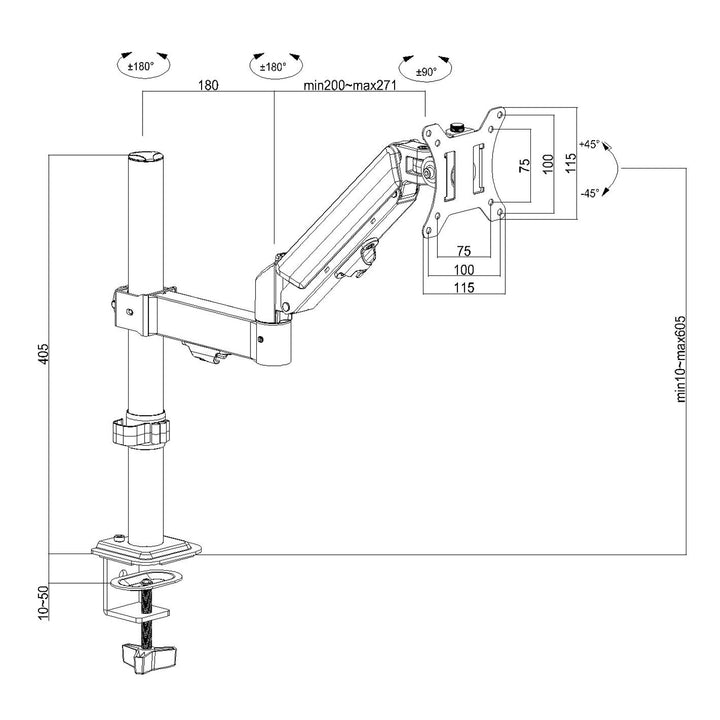 Maclean Monitorhalterung, Gasfeder, 17"-32", 2-10kg, schwarz, MC-135
