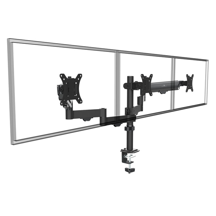 Steun voor 3 Maclean monitoren, gasveer, 17"-27", 2-8kg, zwart, MC-137