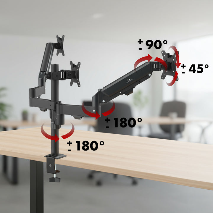 Steun voor 3 Maclean monitoren, gasveer, 17"-27", 2-8kg, zwart, MC-137