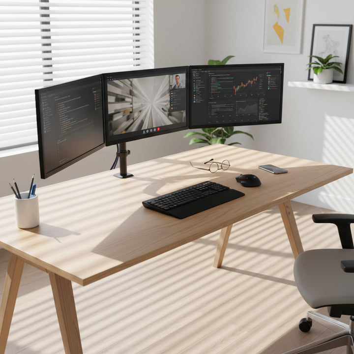 Steun voor 3 Maclean monitoren, gasveer, 17"-27", 2-8kg, zwart, MC-137