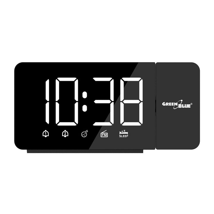 Radio-réveil numérique LED avec projecteur GreenBlue, radio FM, alarme, horloge 12/24, alimentation USB 5V DC + CR2032, GB172
