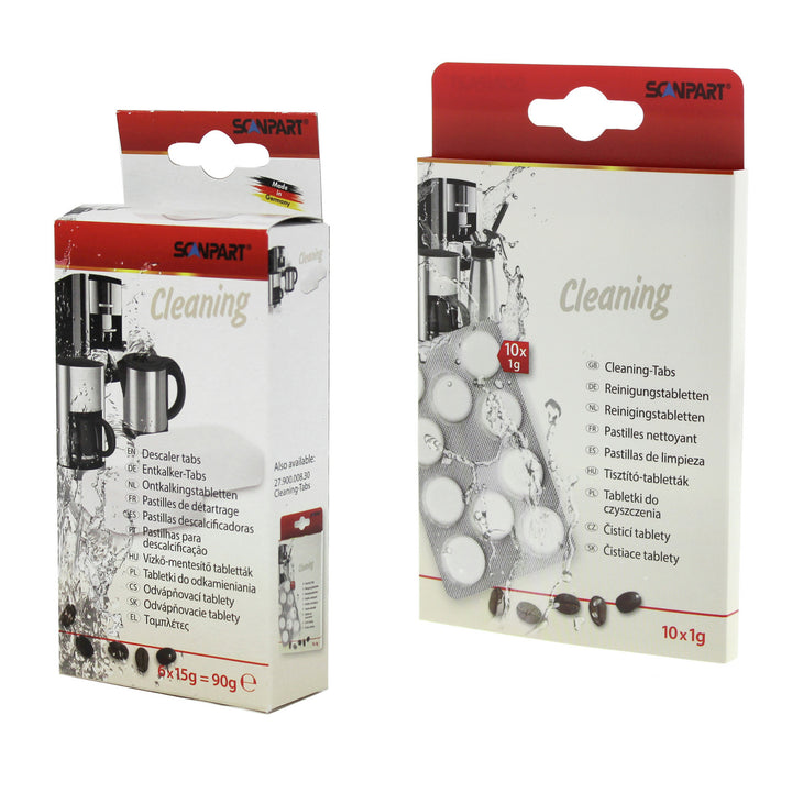 6 tablets for descaling coffee machines etc + 10 tablets for cleaning coffee machines