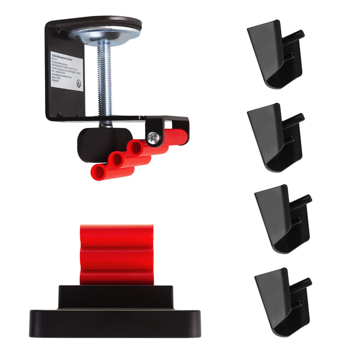 NanoRS gaming desk with monitor shelf, 50kg max, height 850mm, black, RS170+Cable organizer / desk grille Nano RS, 1345mm, black and red, RS125