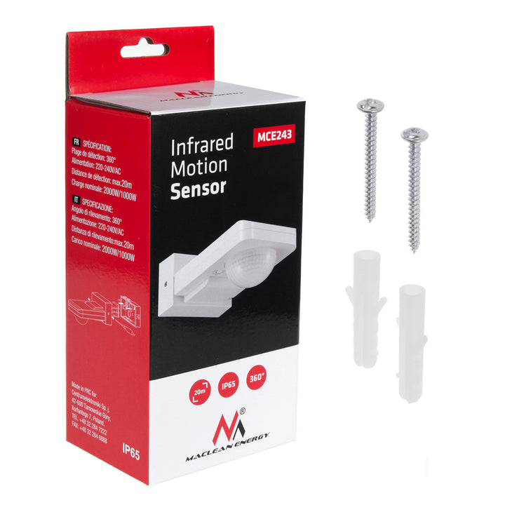Maclean PIR Bewegungsmelder, Infrarot, IP65, max 2000W, MCE243, 2 Stück