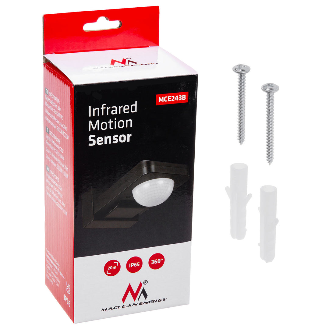 Maclean PIR Bewegungsmelder, Infrarot, IP65, max 2000W, schwarz, MCE243 B, 2 Stück
