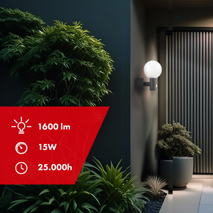 Maclean Bewegungsmelder LED-Lampe, PIR-Bewegungsmelder, grau, 15W, IP65, 1600lm, neutralweiß (4000K) MCE515 GR, 2 Stück