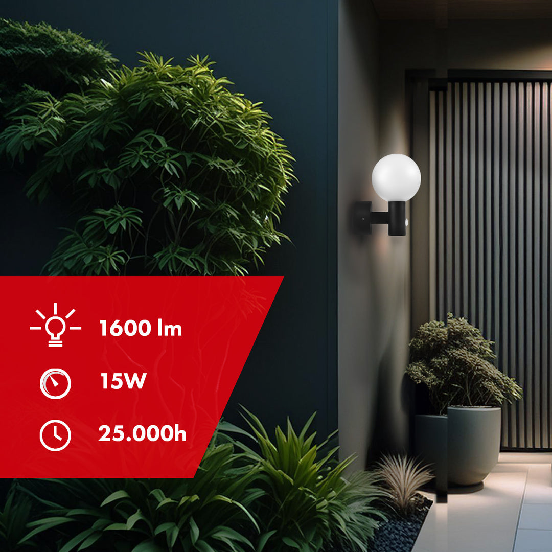 Maclean Bewegungsmelder LED-Lampe, PIR-Bewegungsmelder, schwarz, 15W, IP65, 1600lm, neutralweiß (4000K) MCE515 B, 2 Stück