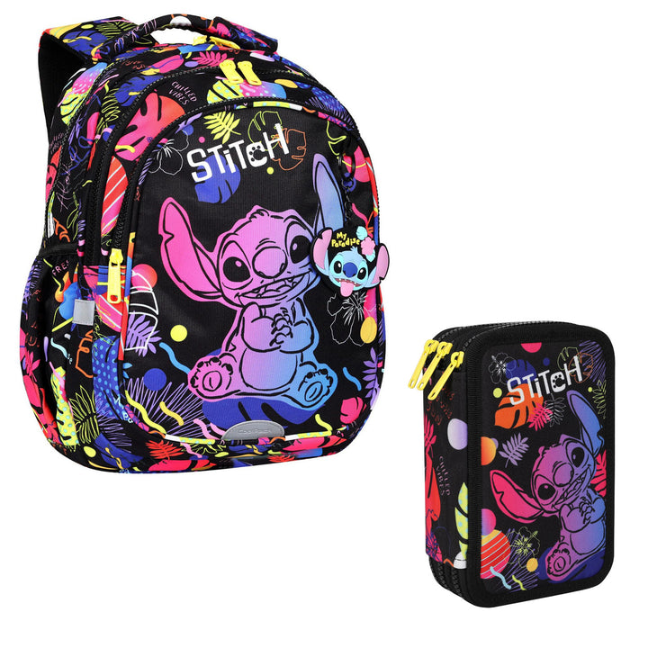 Coolpack Jerry DISNEY STITCH 19 L school backpack black + CoolPack three-compartment pencil case with accessories JUMPER 3 STITCH