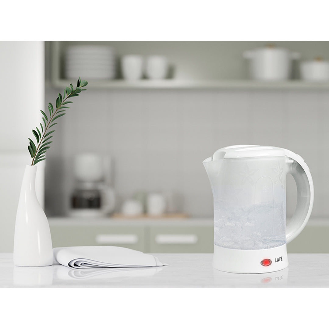Lafe electric kettle, tourist, 600W, capacity 0.6l, 2 cups, 2 teaspoons, white, Scandi