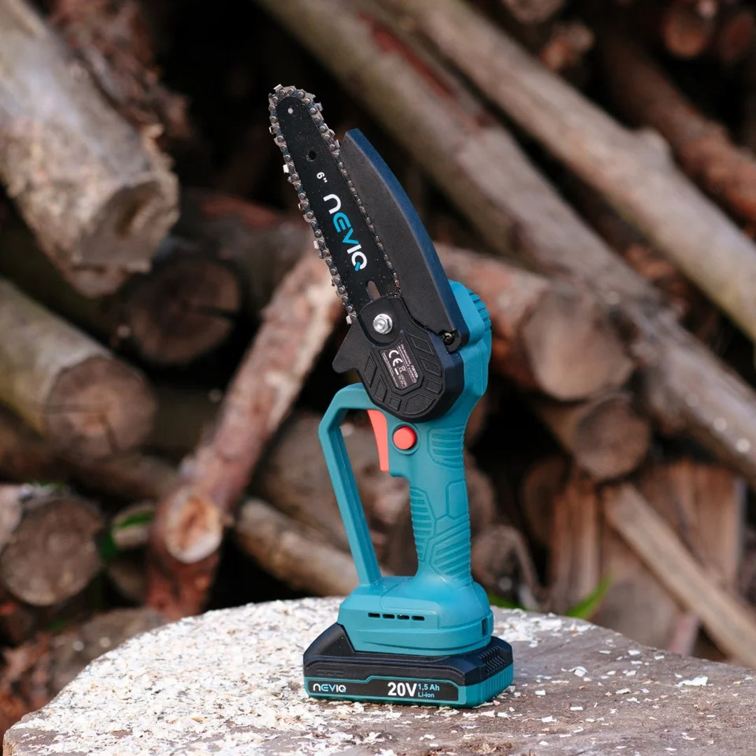 NEVIQ accu-kettingzaag, 6'' zaagblad, 200W, Li-ion 1,5 Ah accu, L04302