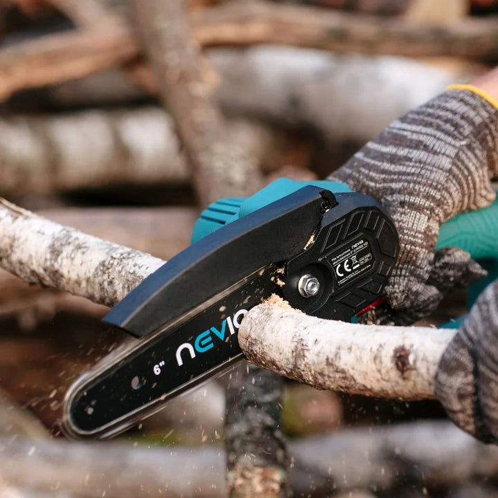 NEVIQ accu-kettingzaag, 6'' zaagblad, 200W, Li-ion 1,5 Ah accu, L04302