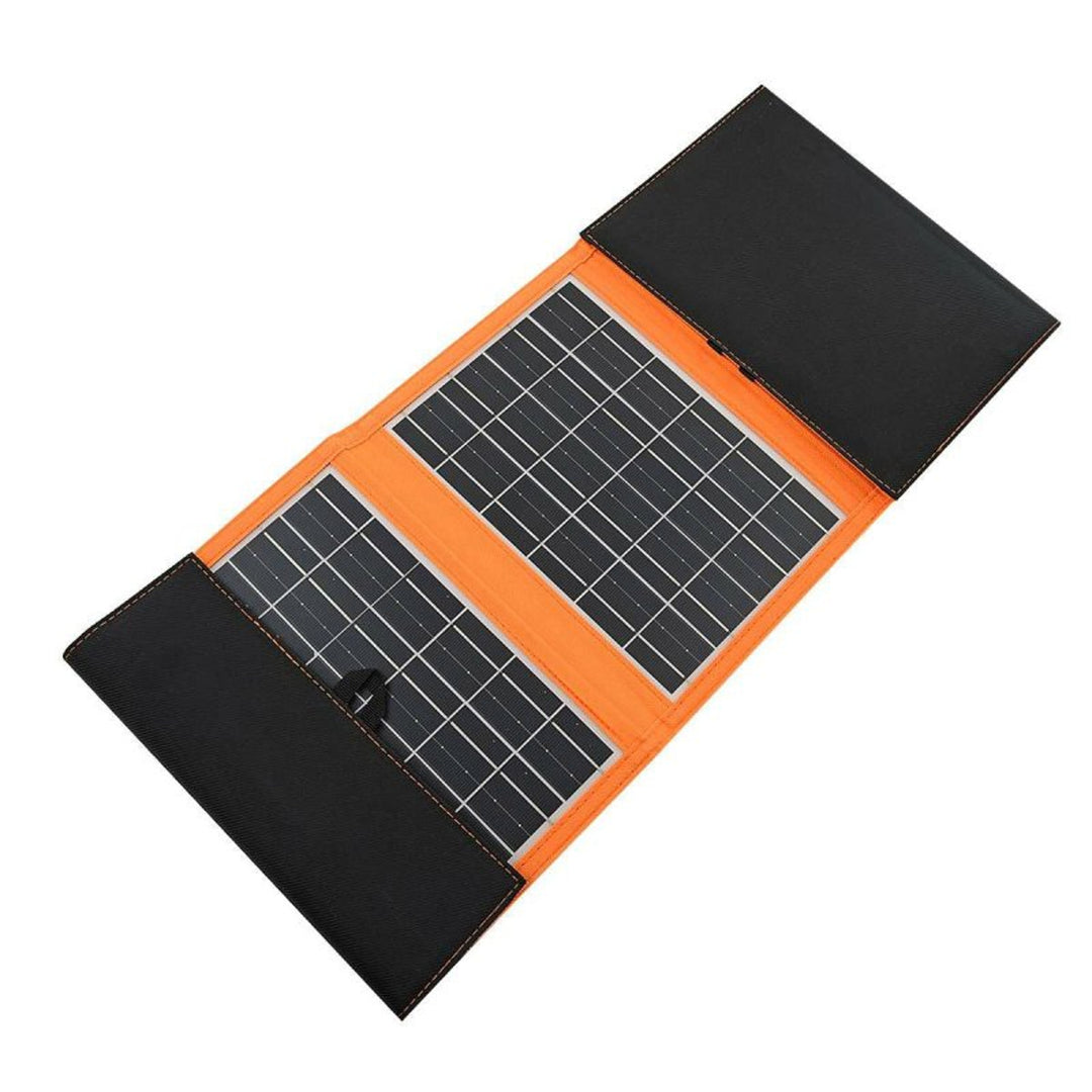 Solar panel, charger, 20W, 2 USB ports, black and orange, A05
