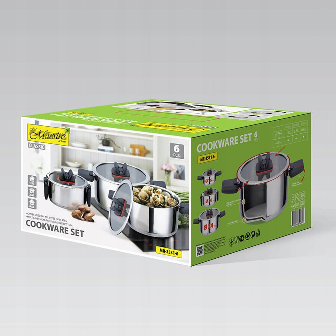 Maestro pot set, 6 pieces, stainless steel, folding handles, MR-3531-6