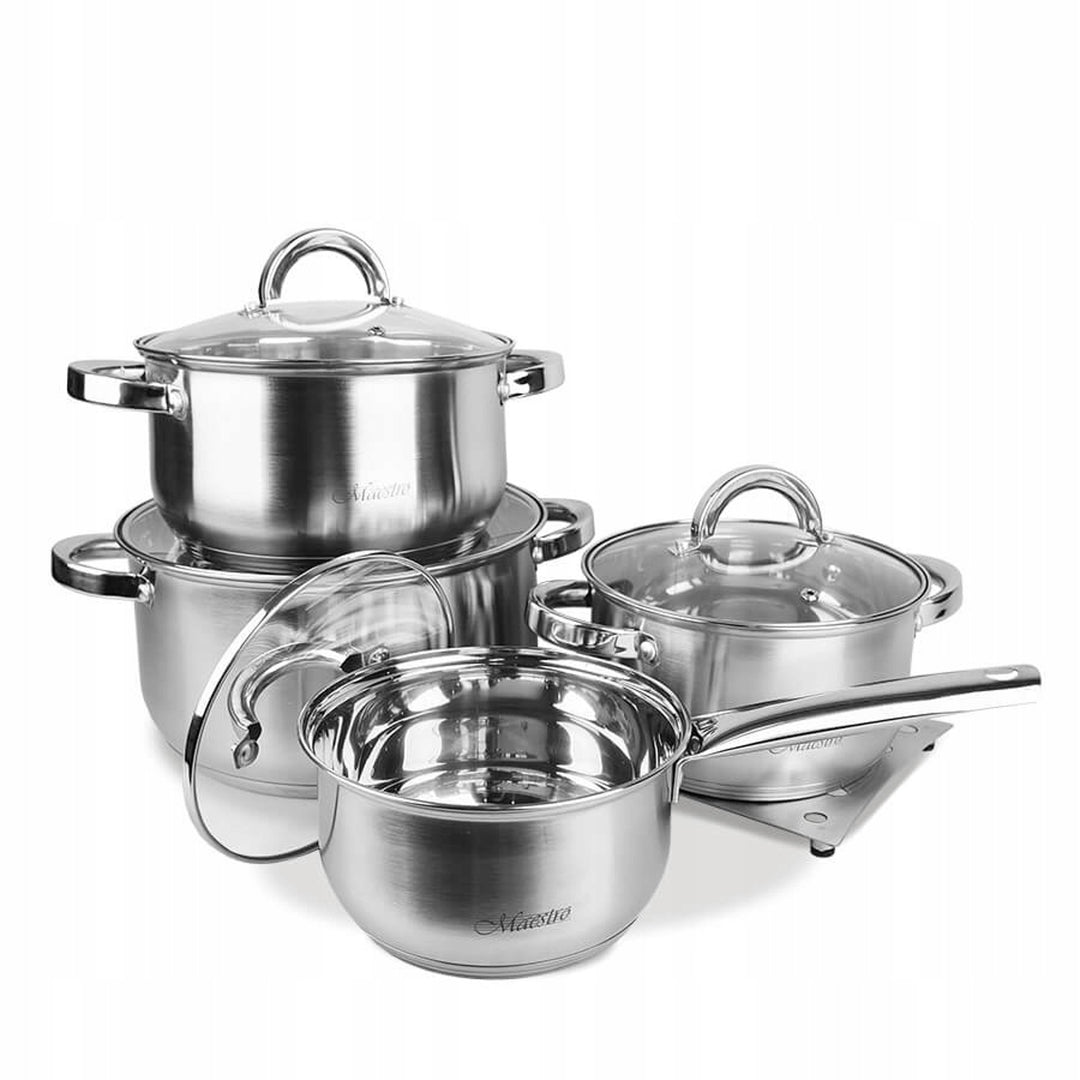 Maestro 9 el. pot set. 1.5L, 2L, 3L, 5L, stainless steel, dishwasher safe, suitable for all types of stoves, hot pot stand, MR-2021