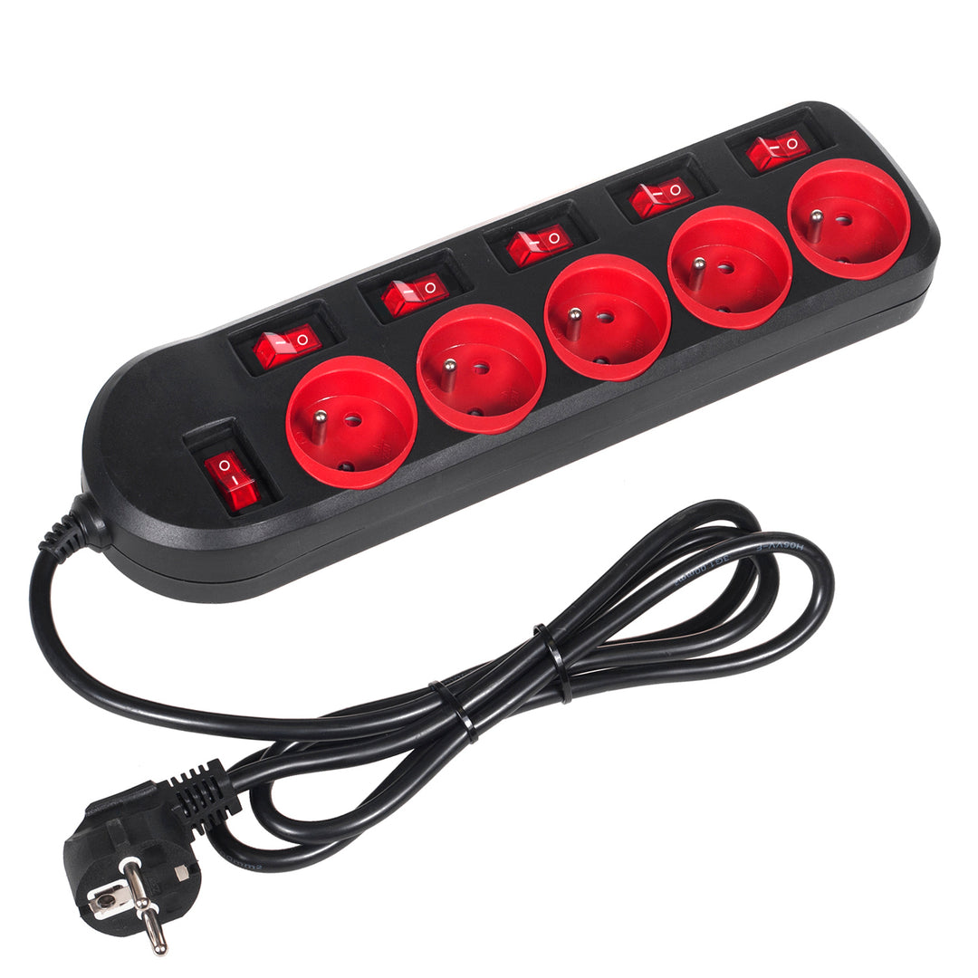 Maclean Steckdosenleiste, 5-poliges Verlängerungskabel, mit Schalter, 250VAC/10A, 1,5m, MCE204, 2 Stück