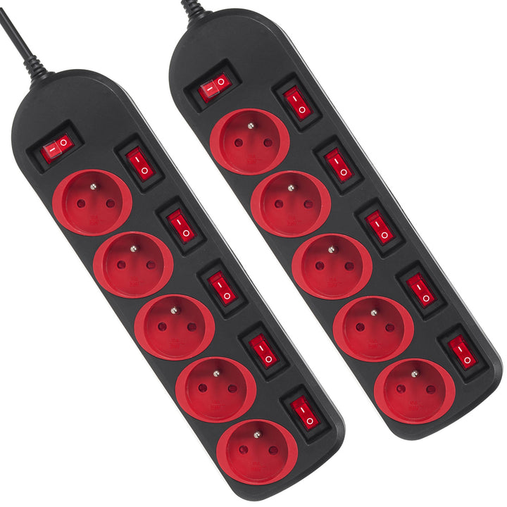 Maclean Steckdosenleiste, 5-poliges Verlängerungskabel, mit Schalter, 250VAC/10A, 1,5m, MCE204, 2 Stück