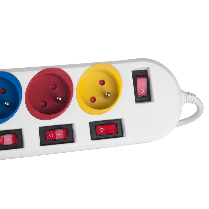 Maclean Steckdosenleiste, 5-poliges Verlängerungskabel, mit Schalter, 250VAC/10A, 1,5m, MCE204 M/W, 2 Stück