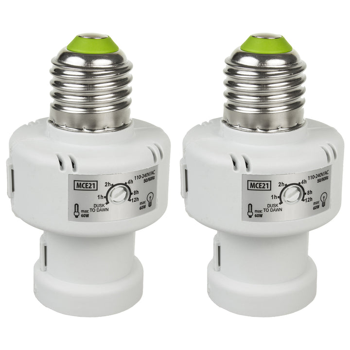 Maclean bulb holder, E27, max. 100W, with dusk sensor, timer, white color, MCE21W, 2 pieces