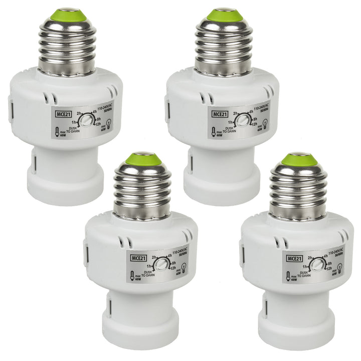Maclean bulb holder, E27, max. 100W, with dusk sensor, timer, white color, MCE21W, 4 pieces