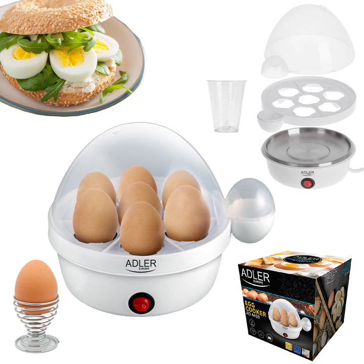 Adler automatic egg cooker, for 7 eggs, power 450W, white, AD 4459
