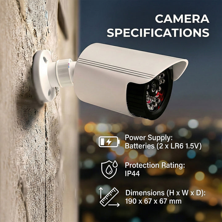 Set mit zwei Attrappen von Röhrenkameras, IR-LEDs, weiß, Stromversorgung 2xAA (nicht im Lieferumfang enthalten), ABS, IR1800 WT