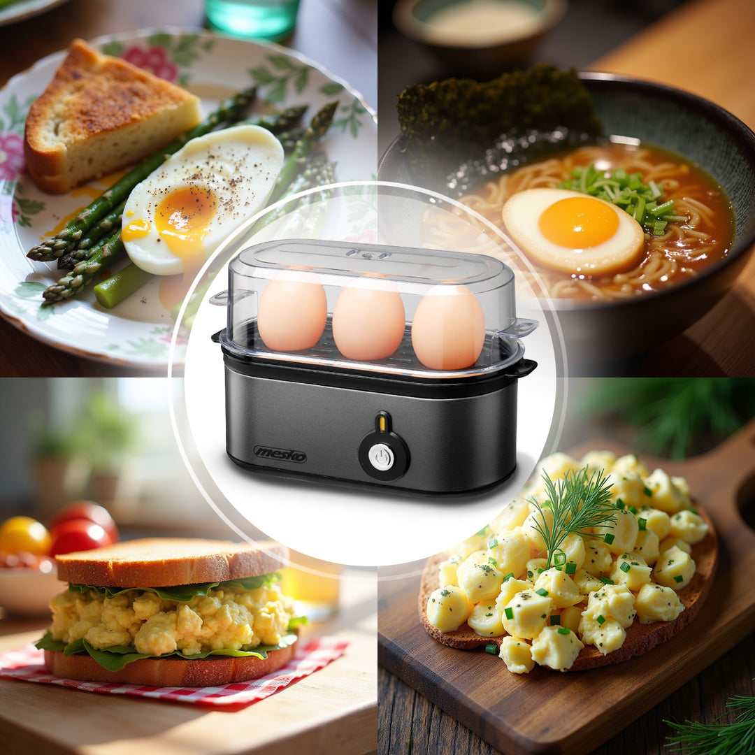 Cuiseur d'oeufs Mesko pour 3 oeufs, puissance 210W, étape de cuisson sélectionnable, voyant lumineux, MS 4485