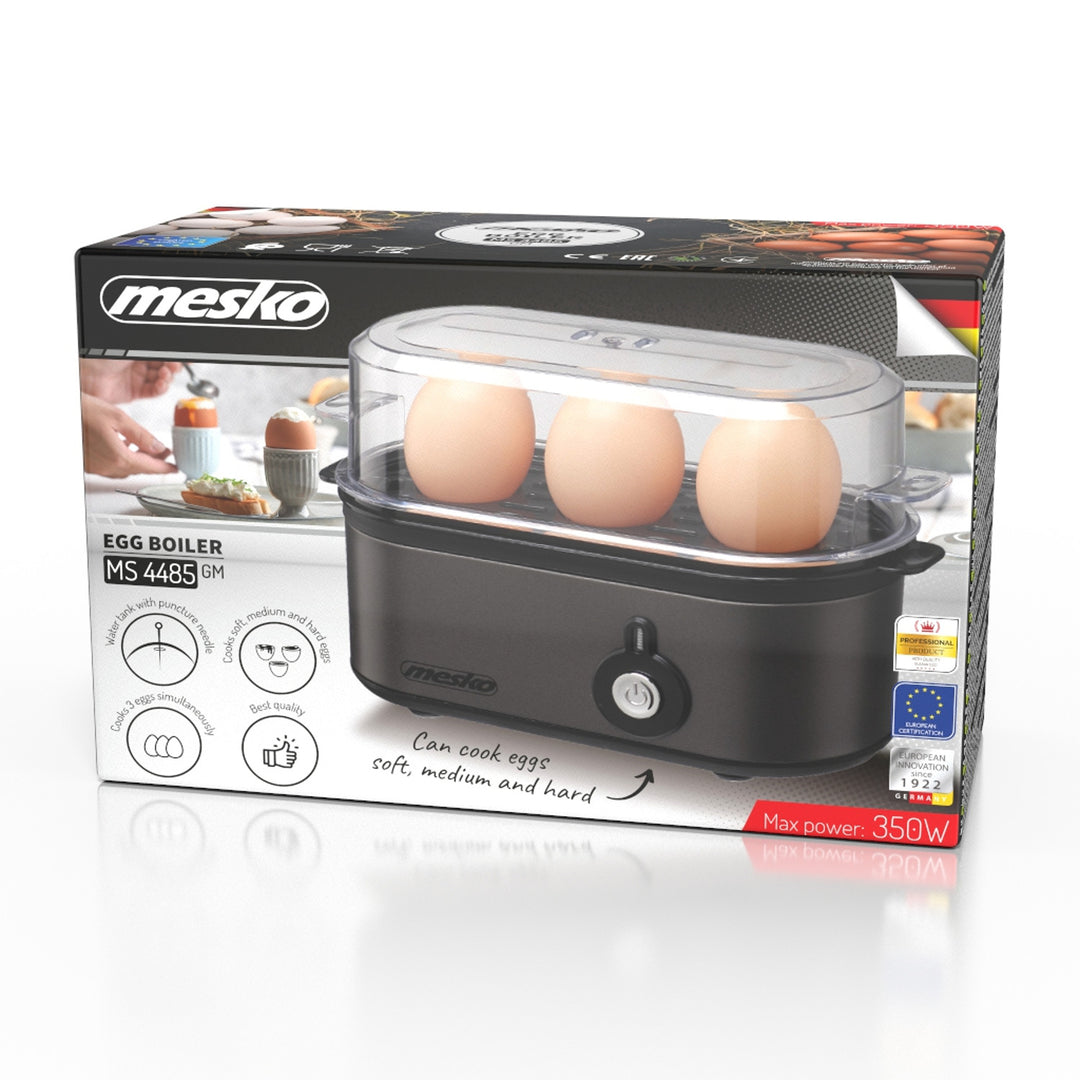 Cuiseur d'oeufs Mesko pour 3 oeufs, puissance 210W, étape de cuisson sélectionnable, voyant lumineux, MS 4485