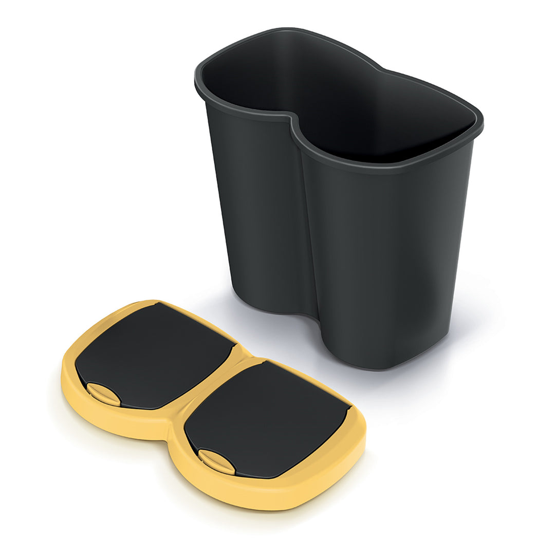 Afvalbak Compacta B Duo, geel/zwart, inhoud 40L, één compartiment, twee deksels, wandmodel, NDBS40-1215C_S411