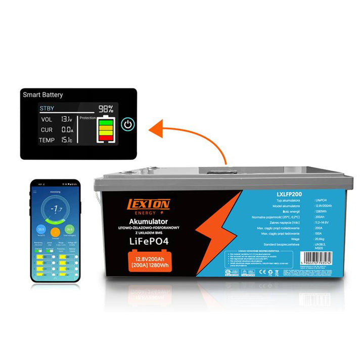 Lexton LiFePo4 Lithium Iron Phosphate Battery, with BMS, 12.8V, 200Ah, LXLFP200 + LTC Energy LiFePO4 Battery Rectifier