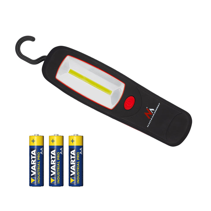 Maclean COB LED Workshop Light, Magnet, Hook, 3xAA, MCE03 + 3x Varta Industrial LR6/AA R-06 Batteries