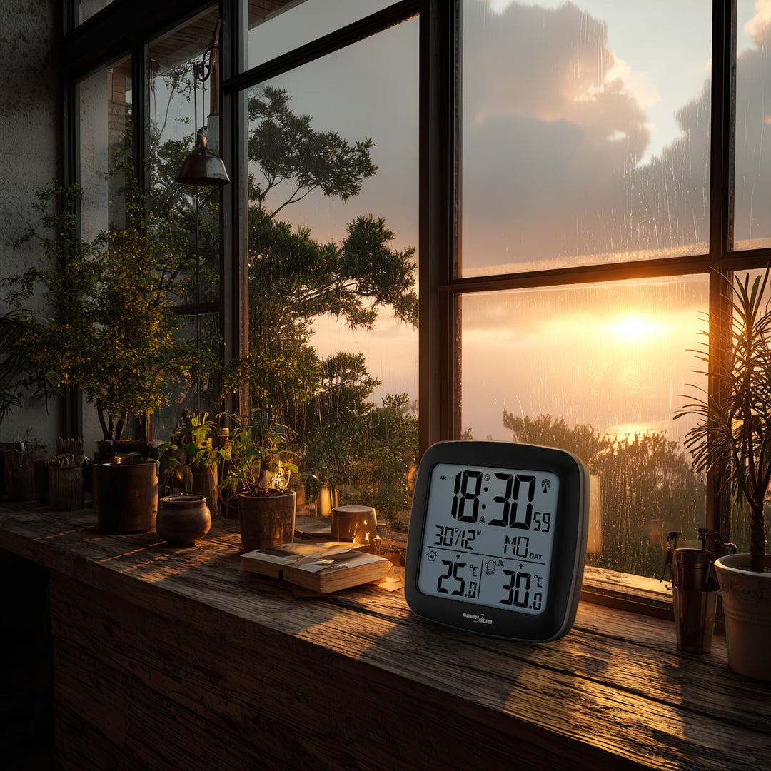 GreenBlue wireless weather station, with DCF system, calendar, alarm, GB542 + 4x Varta Industrial AAA alkaline battery