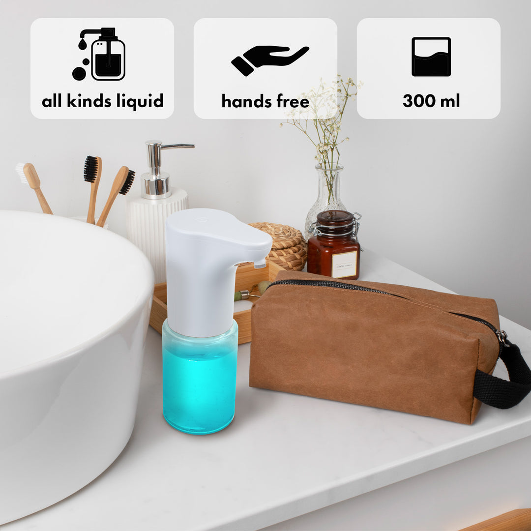 Dispensador automático Promedix, recipiente dispensador para jabones líquidos, líquidos desinfectantes, 300 ml, blanco, PR-540 W + 4 pilas Varta Industrial AA