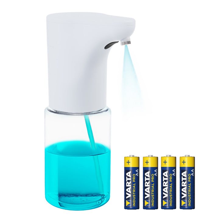 Dispensador automático Promedix, recipiente dispensador para jabones líquidos, líquidos desinfectantes, 300 ml, blanco, PR-540 W + 4 pilas Varta Industrial AA