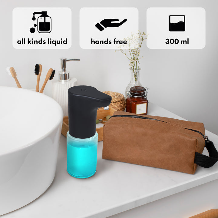 Dispensador automático Promedix, contenedor dispensador para jabones líquidos, líquidos desinfectantes, 300ml, negro, PR-540 B + 4 pilas AA Varta Industrial