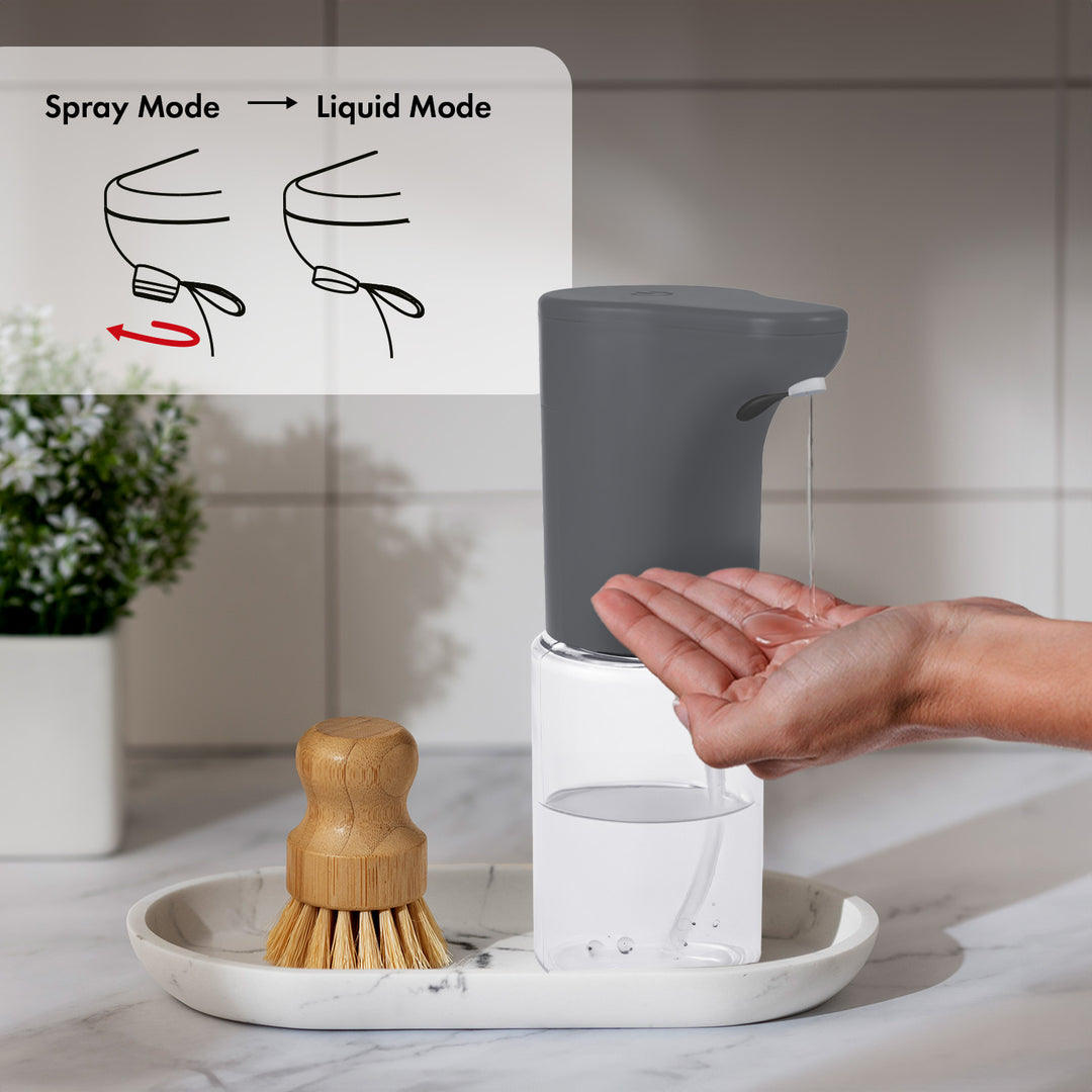 Dispensador automático Promedix, contenedor dispensador para jabones líquidos, líquidos desinfectantes, 300ml, gris, PR-540 GR + 4 pilas Varta Industrial AA