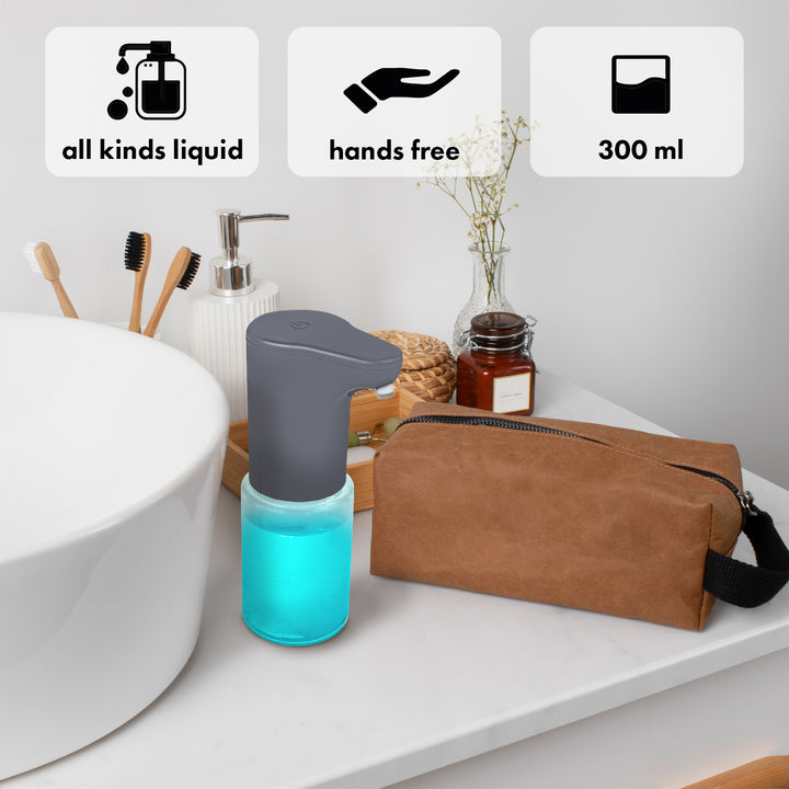 Dispensador automático Promedix, contenedor dispensador para jabones líquidos, líquidos desinfectantes, 300ml, gris, PR-540 GR + 4 pilas Varta Industrial AA