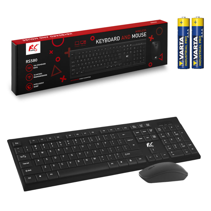 COMBO NanoRS wireless keyboard + mouse, RS580 + 2x AAA alkaline battery Varta Industrial