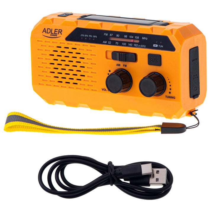 Adler solar radio, 1200 mAh battery, flashlight, hand crank, AD 1197