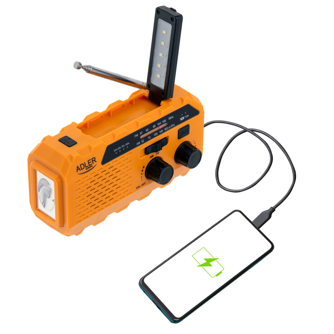 Adler solar radio, 1200 mAh battery, flashlight, hand crank, AD 1197