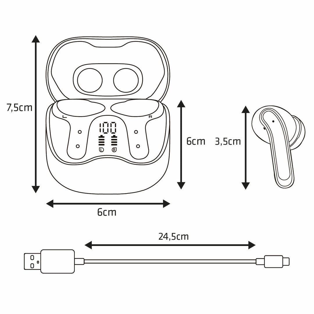 Audiocore draadloze hoofdtelefoon, hybride ANC, ENC, 6 microfoons, oplaadetui, Tuya, AC591 PRO